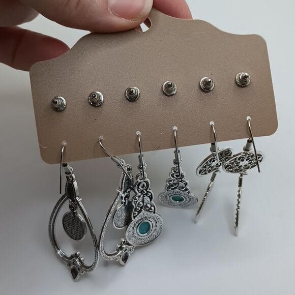 DREAM CATCHER feather turquoise silver boho earring bundle - Picture 5 of 5